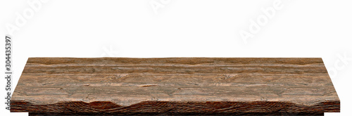 Empty wooden table top high angle from top isolated in white background including clipping path