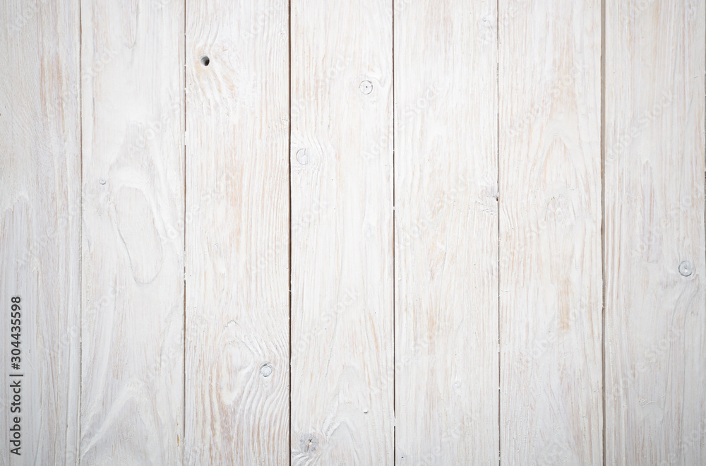 Fototapeta premium White wooden textured background of flat layed planks with weathered vintage painted surface