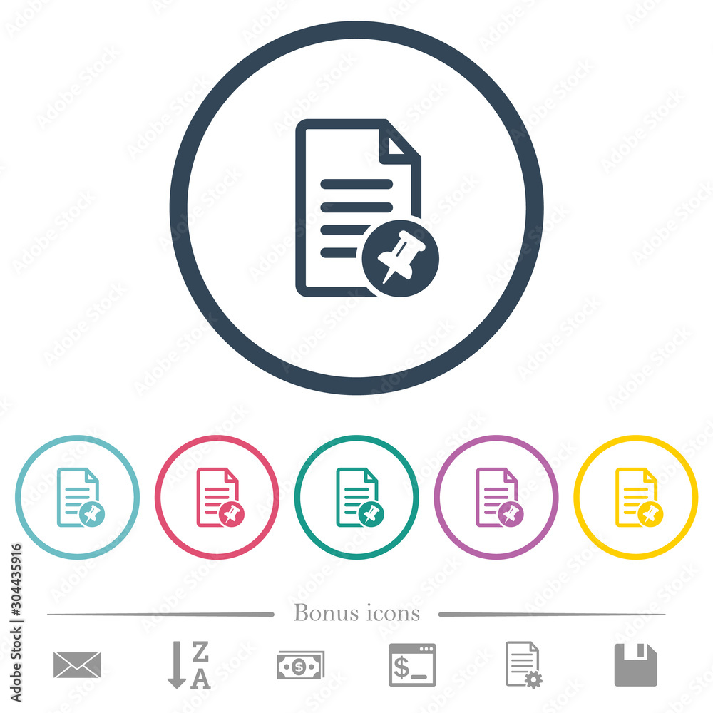 Pin document flat color icons in round outlines Pin document flat color icons in round outlines