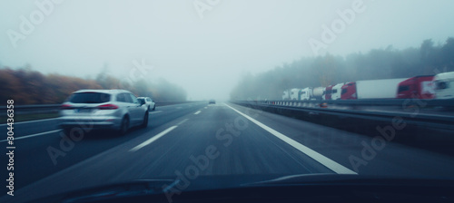 driving on foggy autobahn