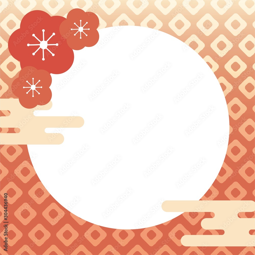 赤い梅の花と霞雲の和柄スクエアフレーム Stock Vector Adobe Stock