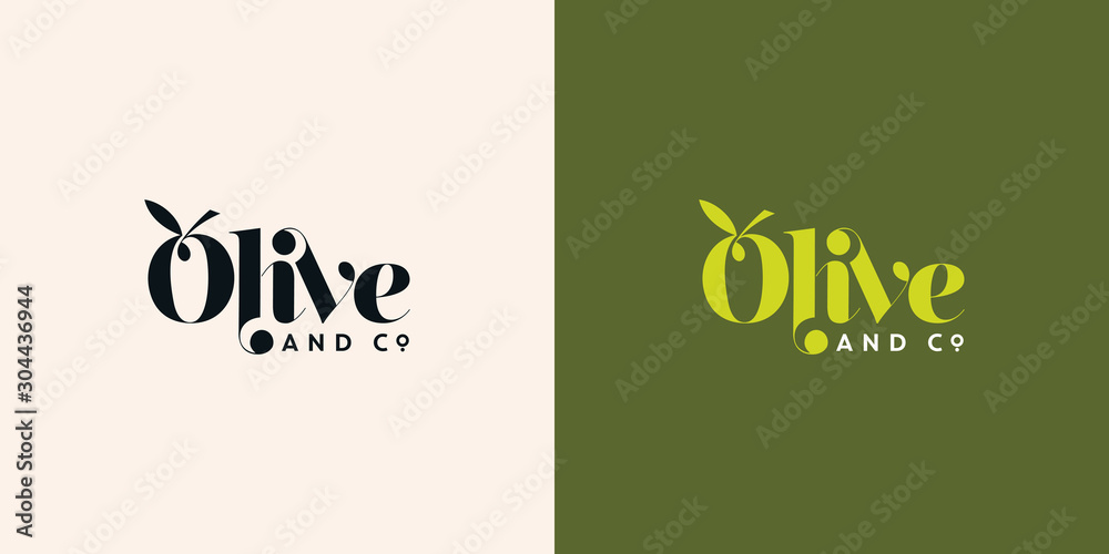 olive and co typography logo design template vector - obrazy, fototapety, plakaty 