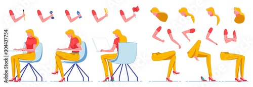 Woman Work in Office Constructor with Body Parts.