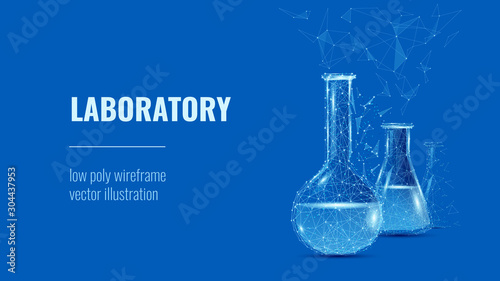 Laboratory concept low poly blue