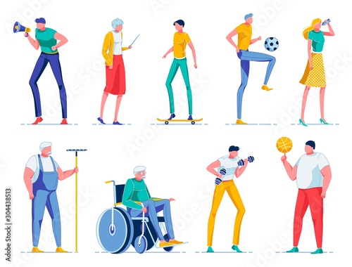 People Characters, Young and Old Man, Woman Flat.