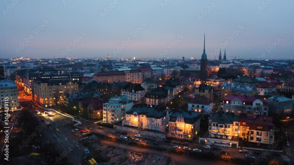 An AERIAL VIEW DOLLY SHOT in a European capital city at night time. An AERIAL VIEW DOLLY SHOT in a European capital city at night time.
