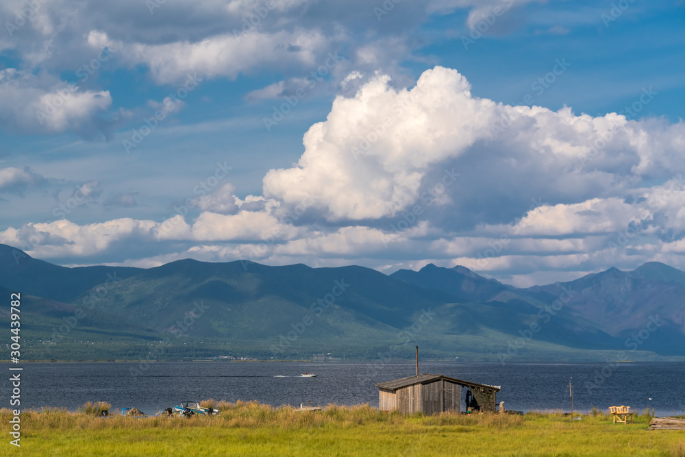 Boat station at the mouth of the Kichera River. Northern Baikal