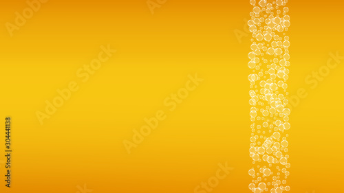 Oktoberfest background. Beer foam. Craft lager splash. Bubbly pint of ale with realistic white bubbles. Cool liquid drink for bar flyer template. Gold bottle with oktoberfest.