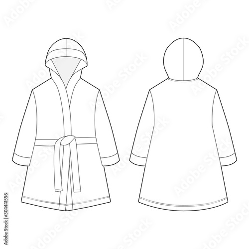 Technical sketch unisex bathrobe isolated on white background.