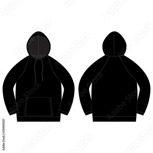 Technical sketch for men hoodie in black color.
