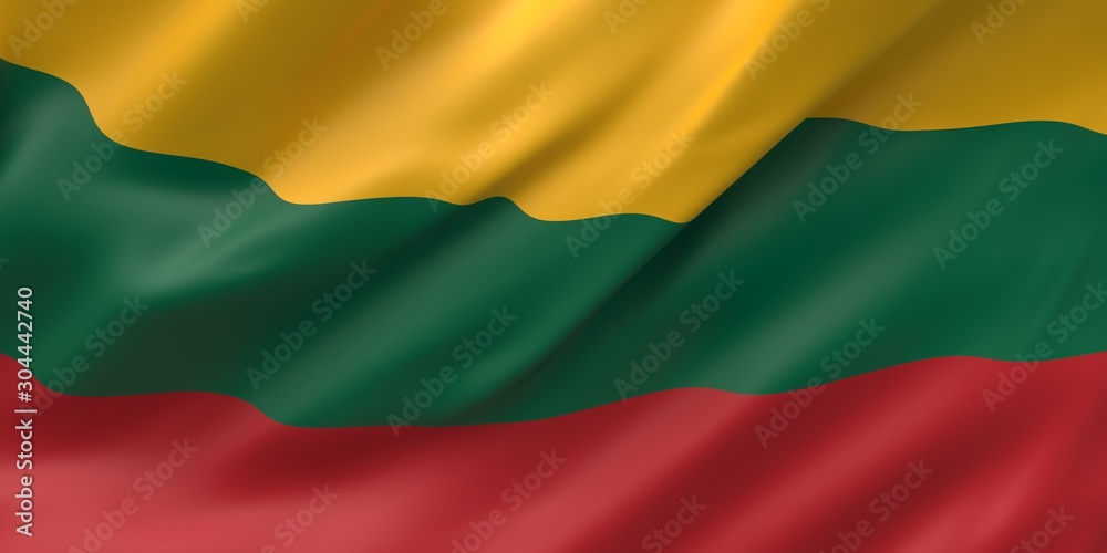 National Fabric Wave Closeup Flag of Lithuania