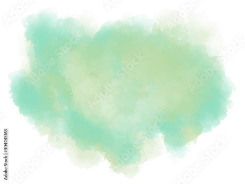 Pastel green background. Watercolor splash on white paper. Textured illustration. Subtle mint stain. EPS 8. Vector illustration.