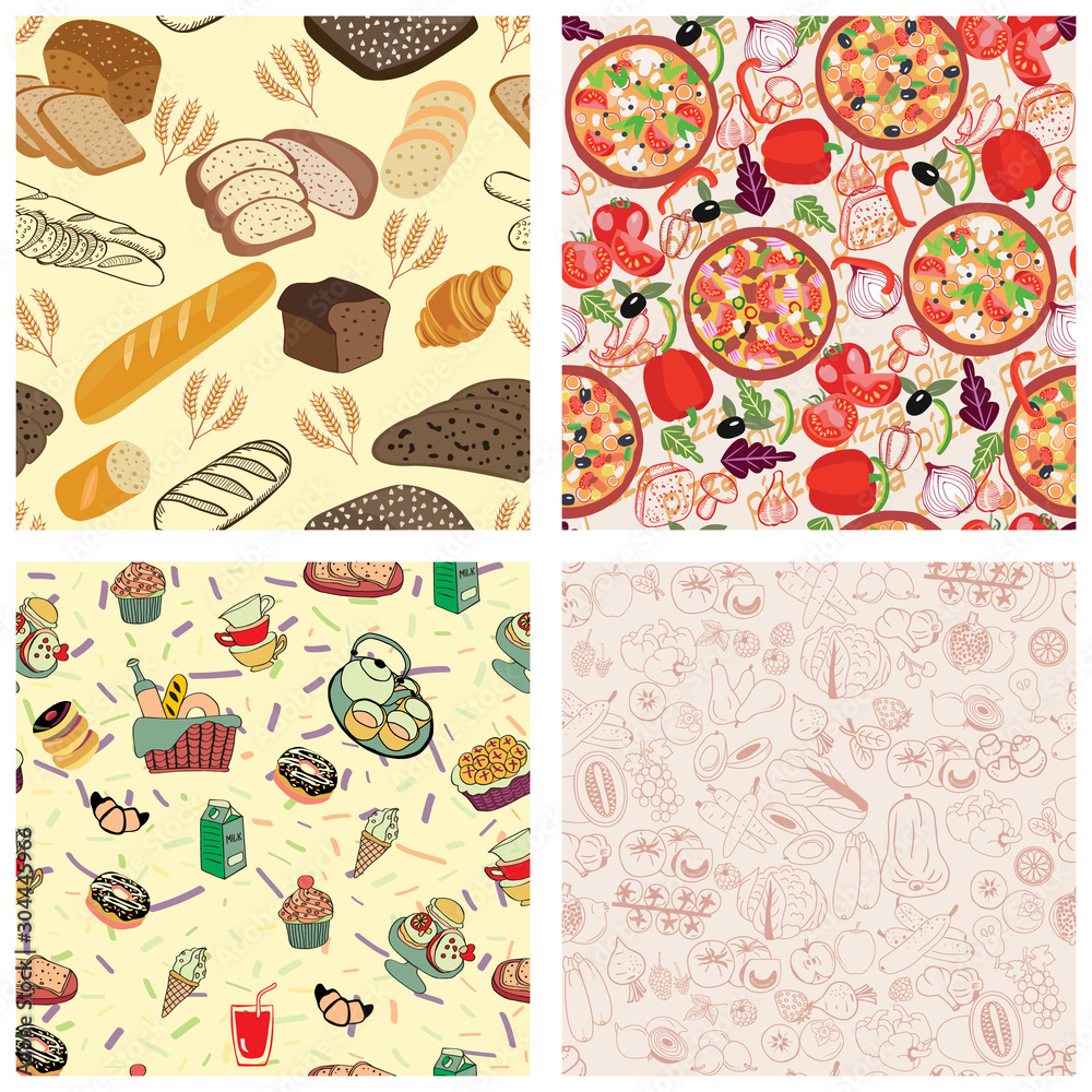 set of seamless Texture Design with Meal. Food and ingredients background set of seamless Texture Design with Meal. Food and ingredients background