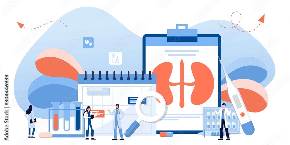 Kidney healthcare, doing medical research.urology and nephrology. nephroptosis, renal failure, pyelonephritis, diseases, kidney stones, cystitis. For website, app, banner, flyer