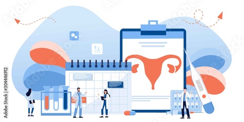 Gynecology, female health. Uterus, ovary and womb. Medical treatment. Endometriosis, endometrium dysfunctionality, endometriosis treatment concept. Doctor make uterus examination. For banner, web page