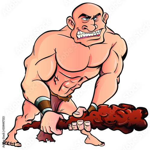 Cartoon barbarian or caveman holding an enormous club