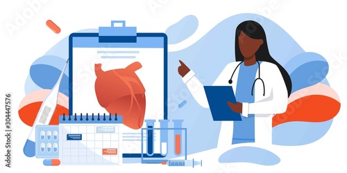 Medical examination and cardiology doctor, circulatory system checkup. Heart disease human concept. Ischemic heart disease, coronary artery disease, risk with hypertension concept for banner, web site