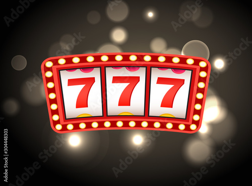 Casino jackpot icon with sparkling red triple seven lucky number, vector illustration. Gambling industry or winner concept