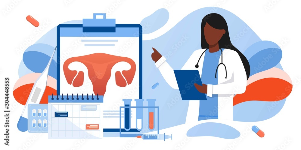 Gynecology, female health. Uterus, ovary and womb. Medical treatment. Endometriosis, endometrium dysfunctionality, endometriosis treatment concept. Doctor make uterus examination. For banner, web page Gynecology, female health. Uterus, ovary and womb. Medical treatment. Endometriosis, endometrium dysfunctionality, endometriosis treatment concept. Doctor make uterus examination. For banner, web page