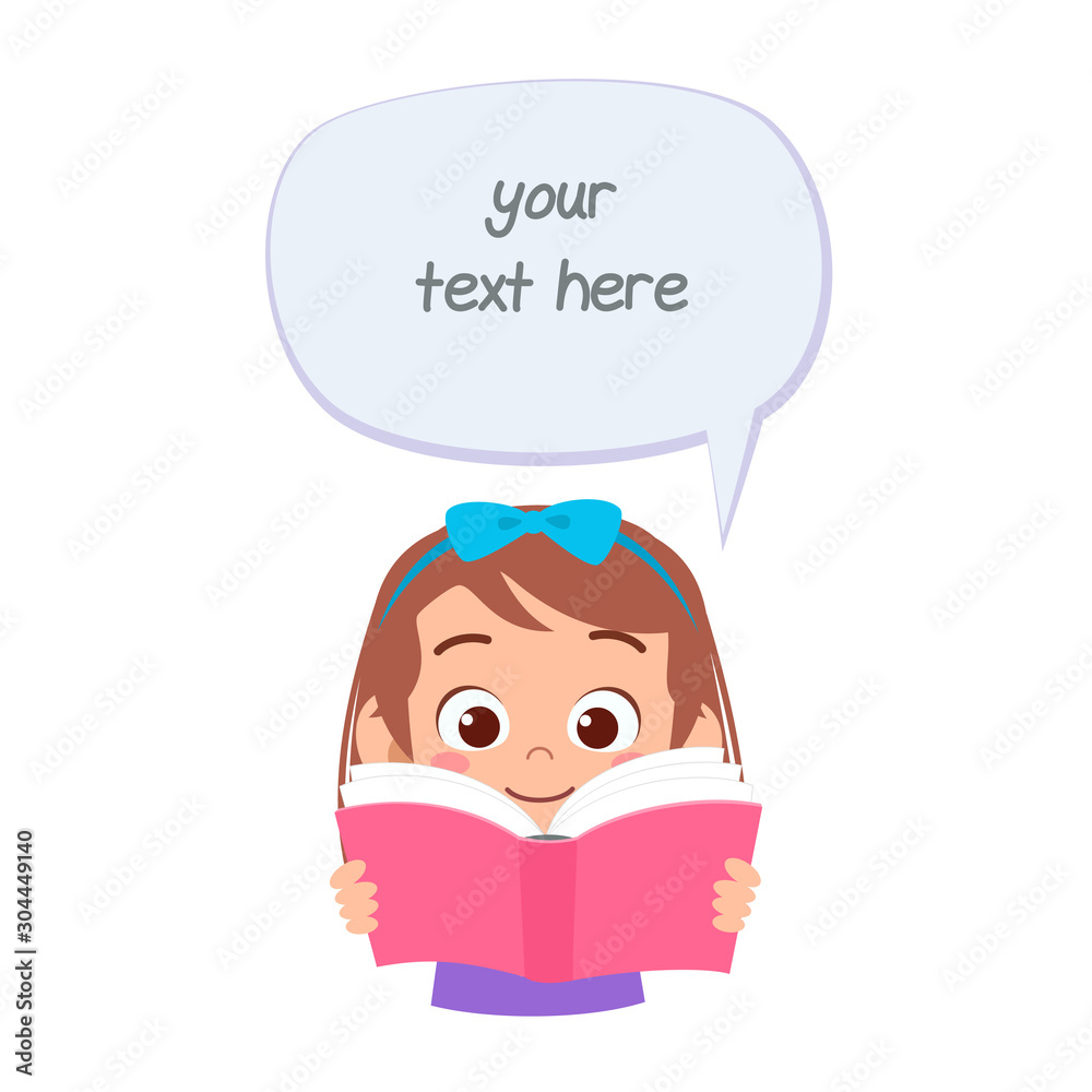 happy cute kid girl balloon message with book happy cute kid girl balloon message with book