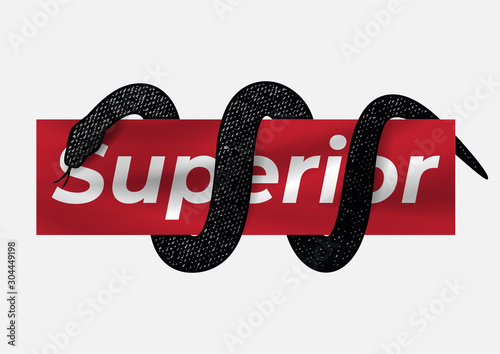 superior slogan with black snake wraps around the red ribbon illustration for fashion print and other uses