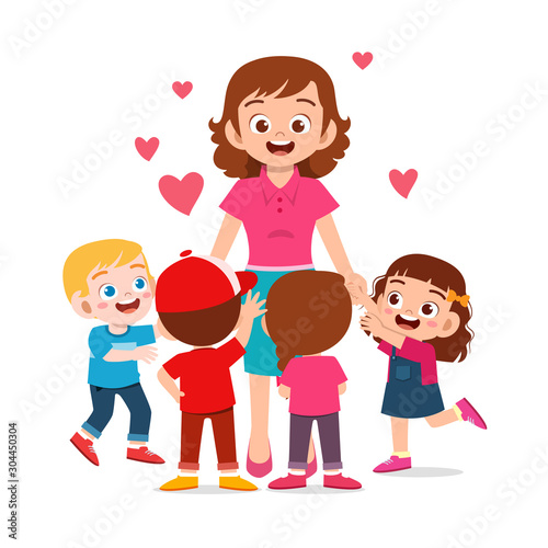happy cute kids boy and girl with mom