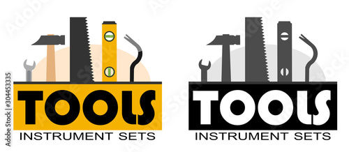 Building tools. Logo. Construction, decoration, repair of houses, offices. logotype. Repair Services. Tool kits. Sale, rent. Hand instruments. Score. Shop Plumber, locksmith, carpenter, foreman. Workb