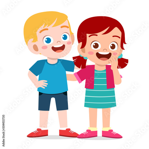 happy cute kids boy and girl hug together