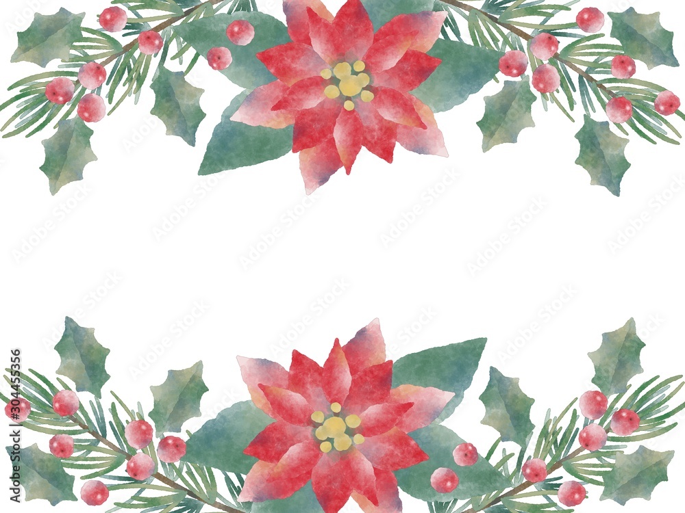 クリスマスのフレーム ポインセチア 上下 水彩風イラスト素材 Illustration Stock Adobe Stock