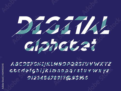 Abstract lines alphabet design with uppercase, lowercase, numbers and symbol