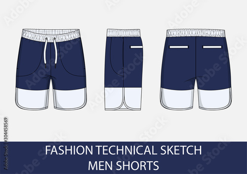 Fashion technical drawing sketch for men shorts in vector graphic