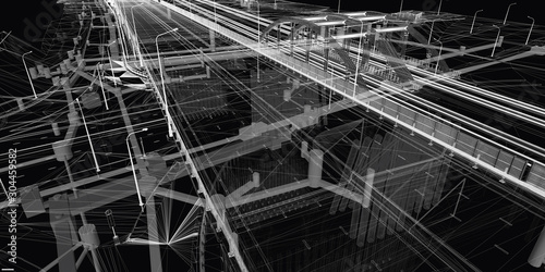 Fototapeta Naklejka Na Ścianę i Meble -  The BIM model of the object of transport infrastructure of wireframe view