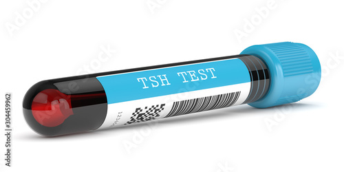 3d render of TSH test blood tube over white photo