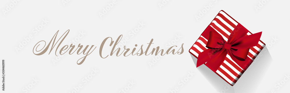 Obraz premium Horizontal Christmas and Happy New Year banner Xmas sparkling lights garland with gifts box greeting cards, headers, website Objects viewed from above. Flat lay,Top view elements for promotion