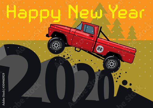 Christmas card with classic off-road suv car.
