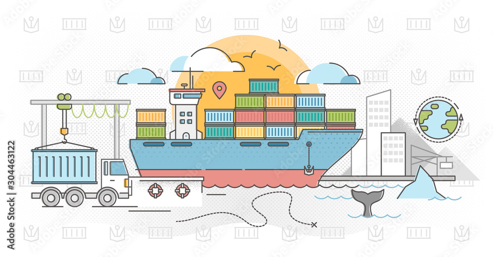 Obraz premium Cargo shipping outline concept vector illustration