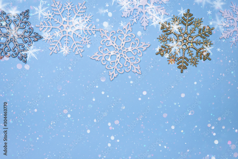 christmas decor background - snowflakes on blue background
