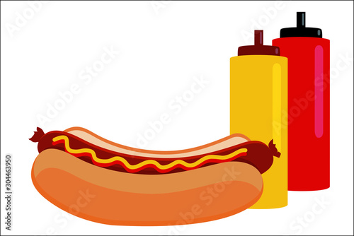 Illustration vectorielle d’un hot dog avec de la moutarde et du ketchup.