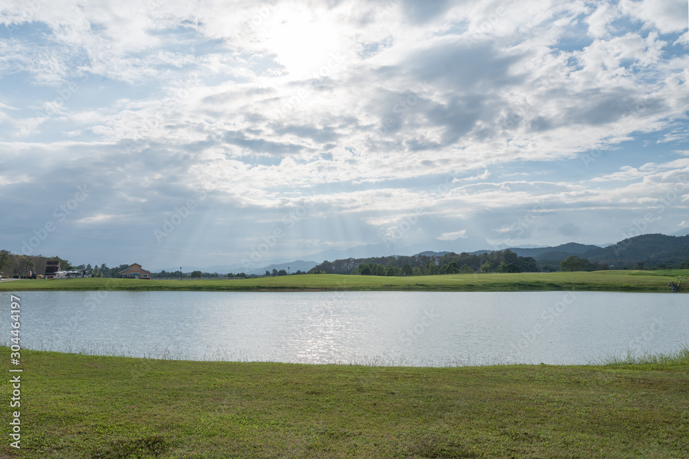 Natural grassland and lake, Beautiful landscapes in Singha Park