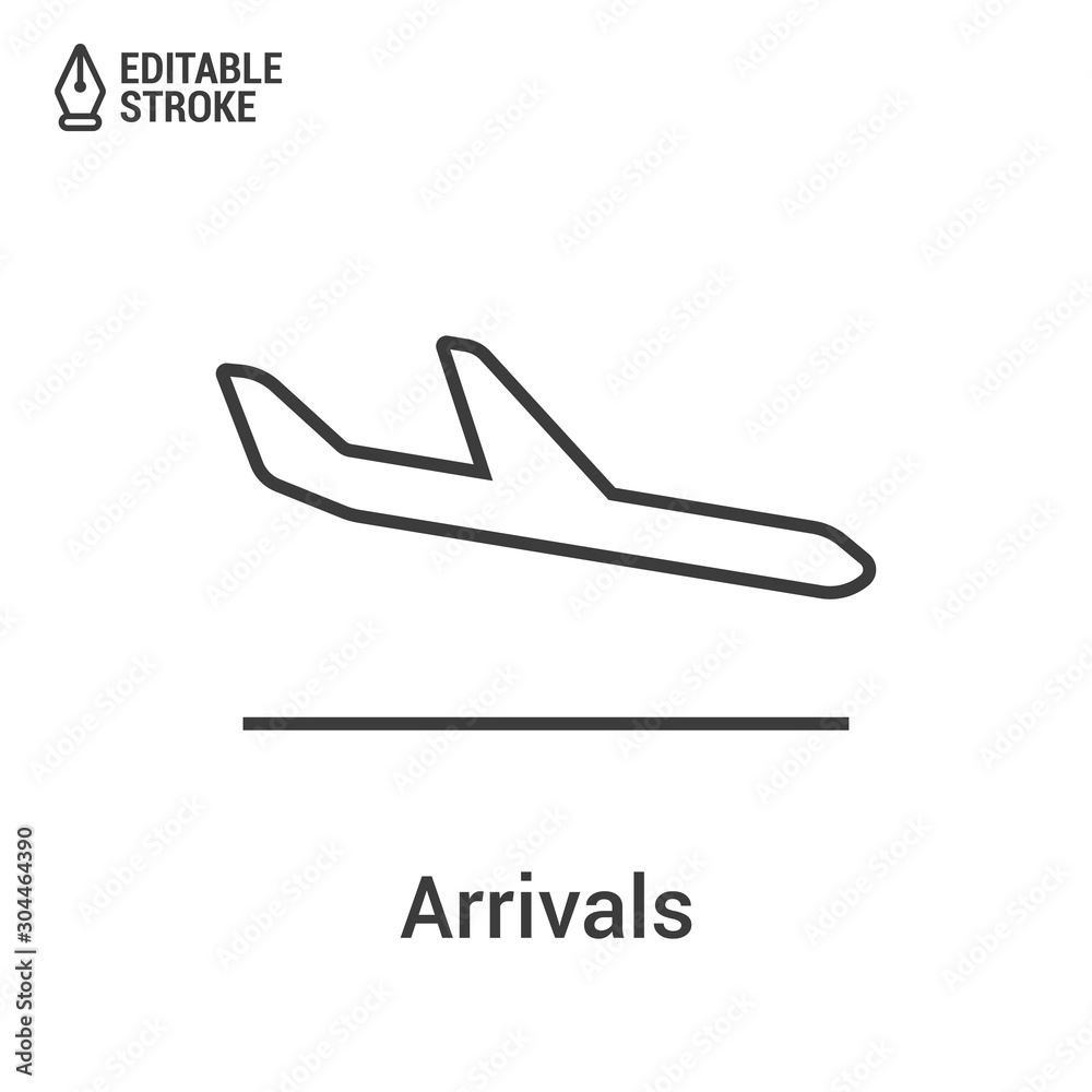 Arrivals outline vector icon with editable strokes
