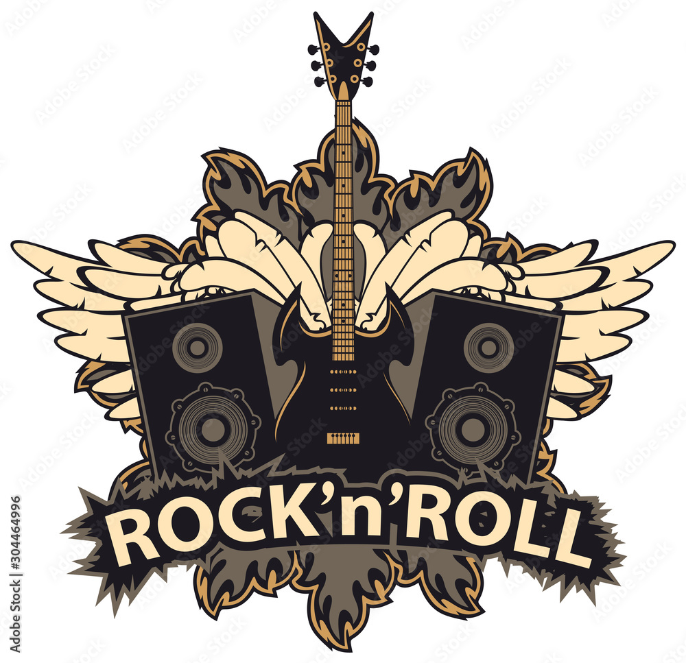 Vector music banner with lettering Rock and roll, electric guitar ...