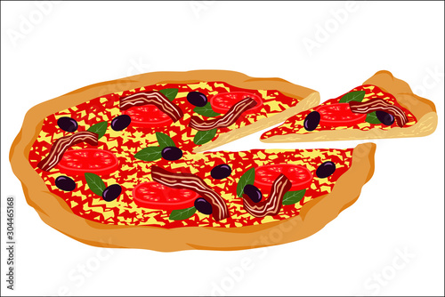 illustration vectorielle d’une pizza avec une part découpée.