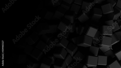 black abstract background with cubes, wallpaper 3d illustration