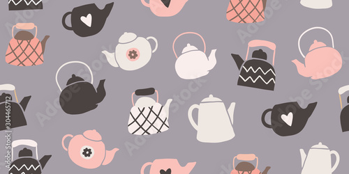 Cute tea pots seamless pattern scandinavian