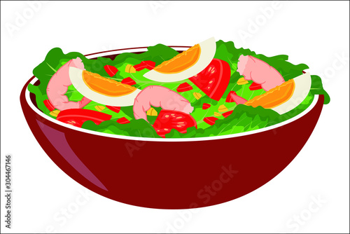 Illustration vectorielle d’une salade composée à base de crevette.