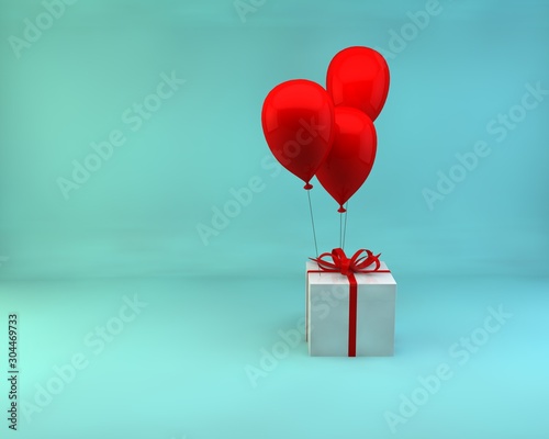 3D rendering 3D illustration gift box white with red ribbon and red balloon isolated on pastel background  © mrudik