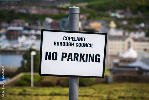 Sign: Copeland Borough Council, No Parking, seen in Whitehaven, Cumbria, England, UK photo