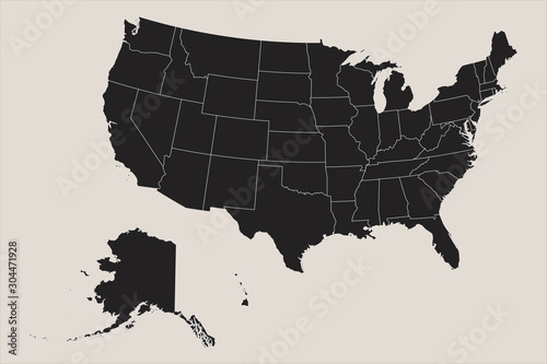 USA map mainland with alaska and hawaii vector