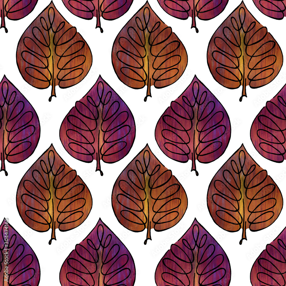 Fototapeta premium Watercolor illustration. Leaves on a white background.