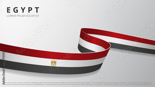 Flag of Egypt. Realistic wavy ribbon with Egyptian flag colors. Graphic and web design template. National symbol. Independence day poster. Abstract background. Vector illustration.
